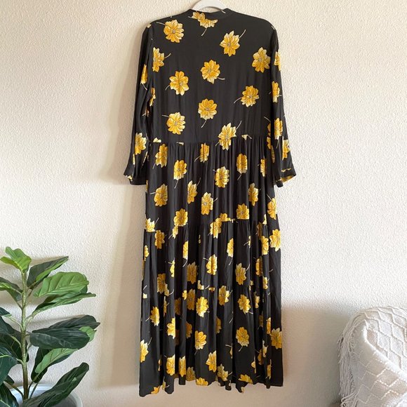 NEW Madewell Button-Front Tier Dress Fall Flowers Long Sleeve Floral Midi - Picture 7 of 10
